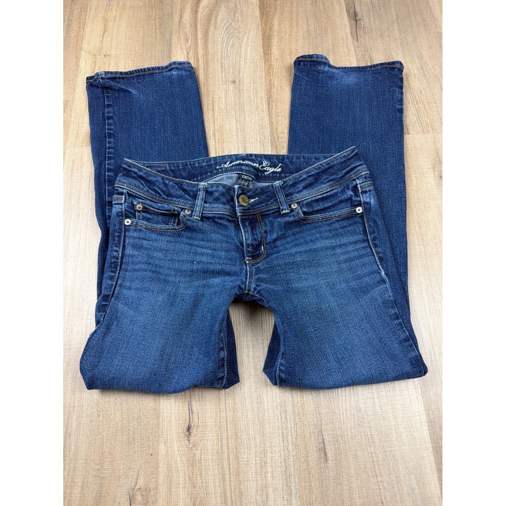 American Eagle Slim Boot‎ Jeans Womens 8 Short Dark Wash Stretch Denim Low Rise